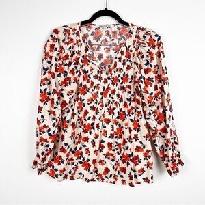 Elizabeth And James Long Sleeve Floral Blouse Sz S‎